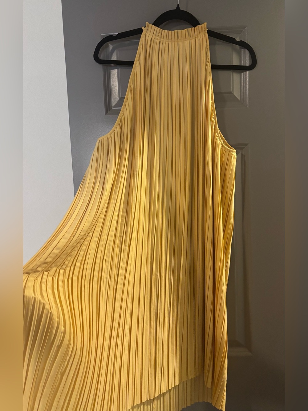 Yellow Pleated Halter Midi Dress